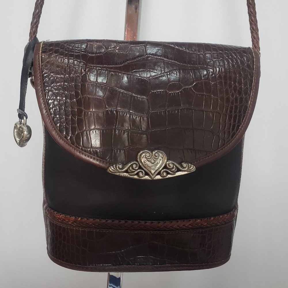 Brighton collections alligator print leather W silver heart accent crossbody bag